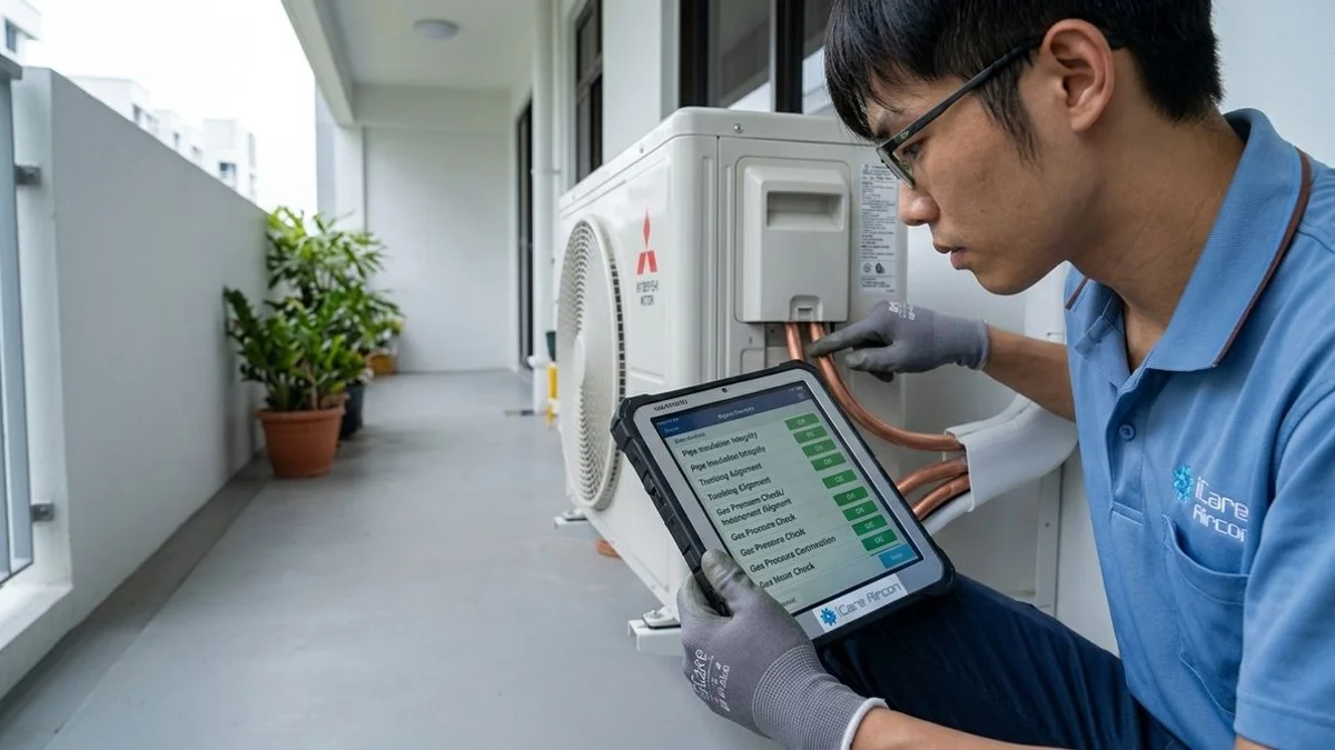 Standard inclusions for iCare Aircon installation in Singapore HDB flats and condos including Armaflex insulation and R32 gas