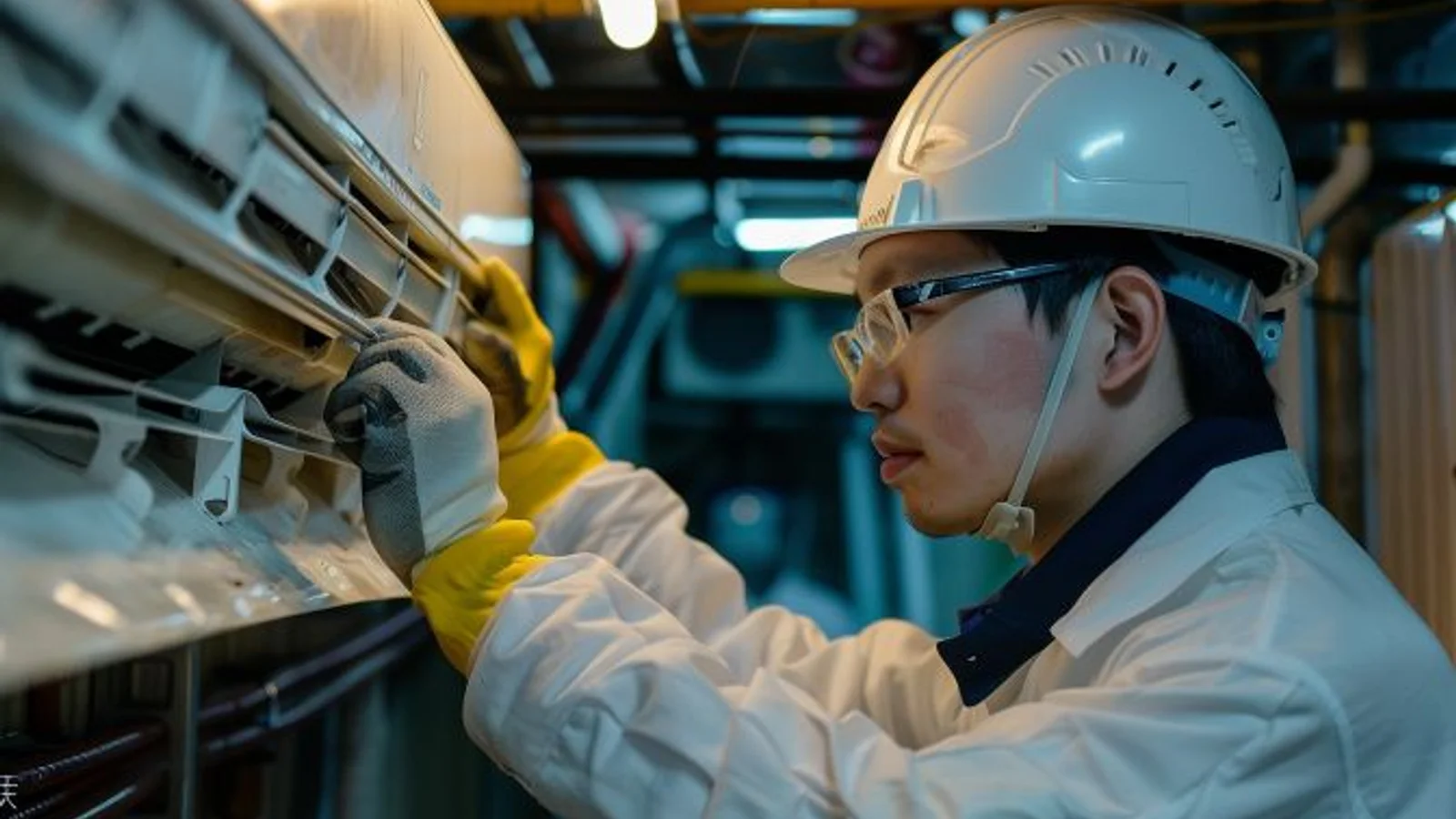 iCare Aircon chemical overhaul - full dismantle of fan coil unit soaking in chemical tray at Singapore workshop