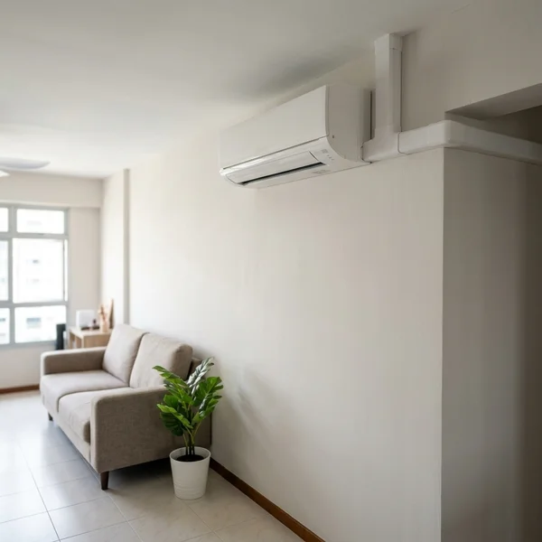 New Daikin aircon installation with colour-matched trunking in a Singapore HDB flat